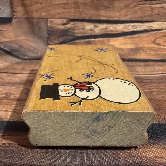 Snowman Rubber Stamp Wooden Mounted Crafts Scrapbooking Cards Tags Snowflakes - Picture 4 of 9